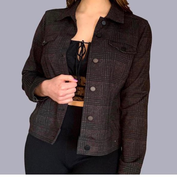 LIVERPOOL Jeans Company Plaid Trucker Jacket NWOT Size Medium Matte Buttons Crop - Picture 4 of 6